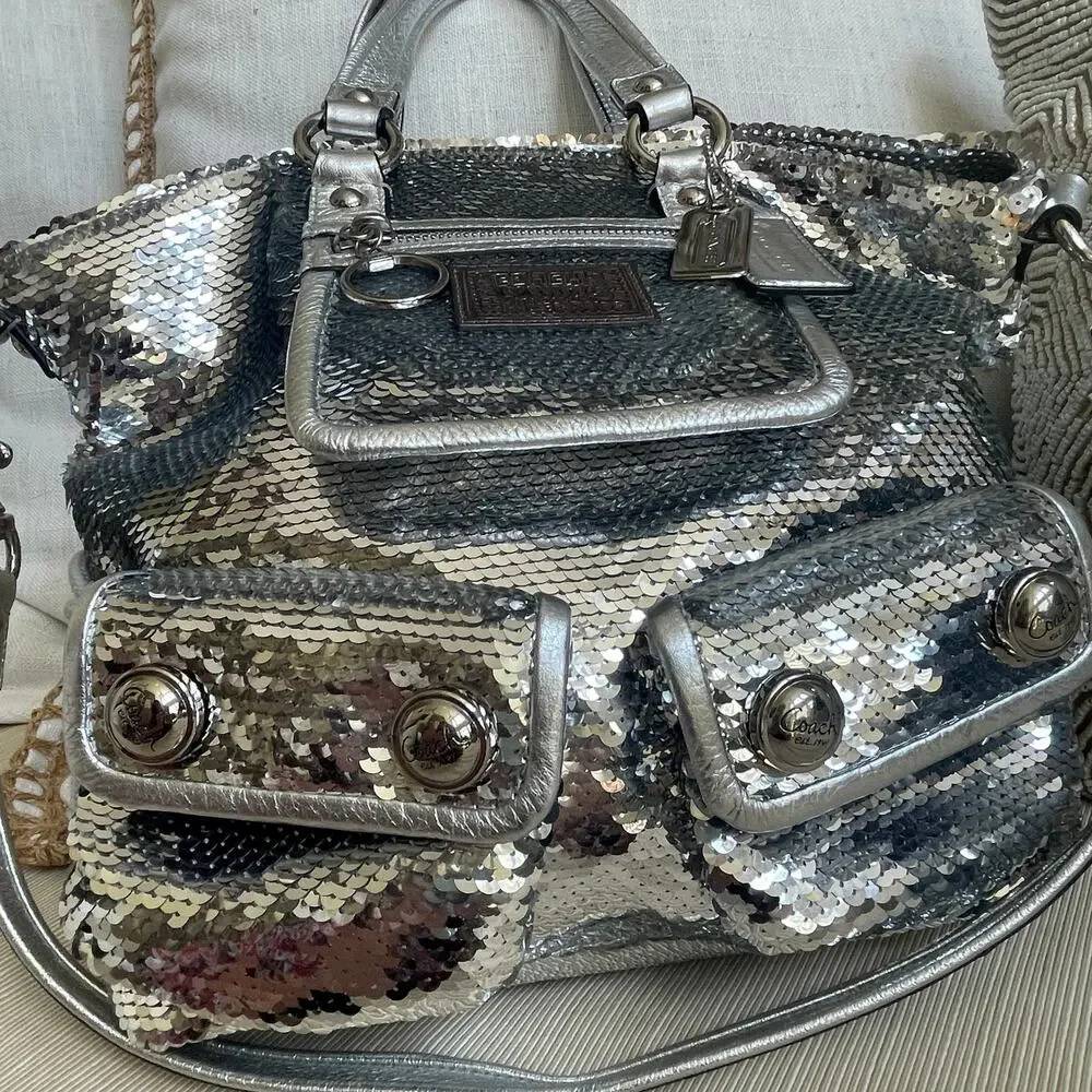 Rare Coach Poppy Spotlight Sequin Satchel 13821 | Silver Metallic Y2K
